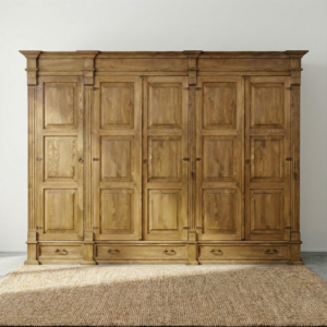 Szafa Drewniana Montana 5-drzwiowa – duża szafa o szerokości 280 cm z litego drewna sosnowego z 3 szufladami na dole.